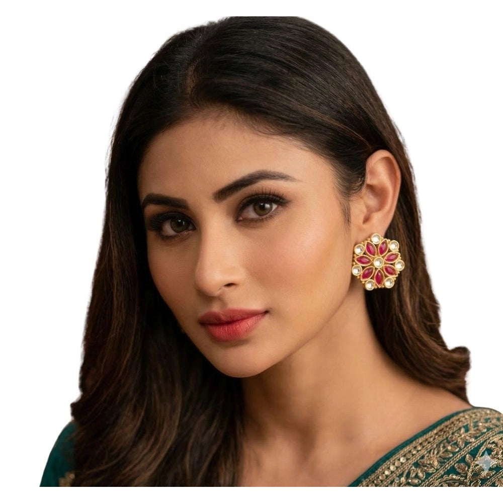 Generic Women's Zinc Alloy Gold Plated Stud Earrings (Multicolor)