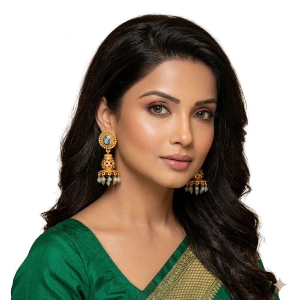 Generic Women's Pack Of 2 Zinc Alloy Gold Plated Jhumka Earrings (Multicolor)
