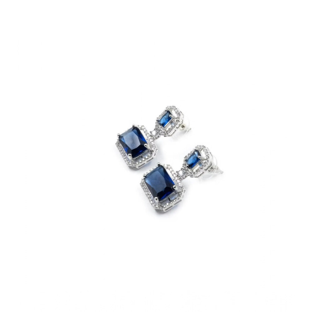 Generic Women's Brass Silver Plated Drop Earrings (Blue)