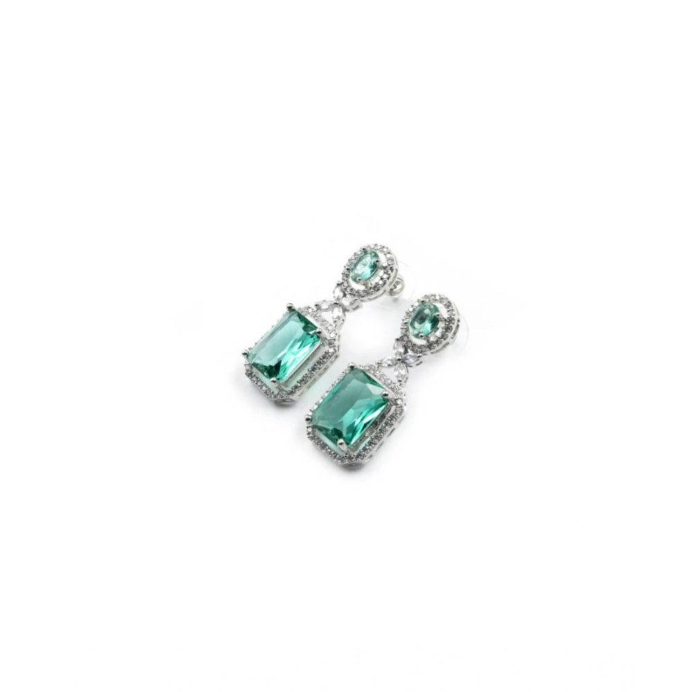 Generic Women's Brass Silver Plated Drop Earrings (Green)