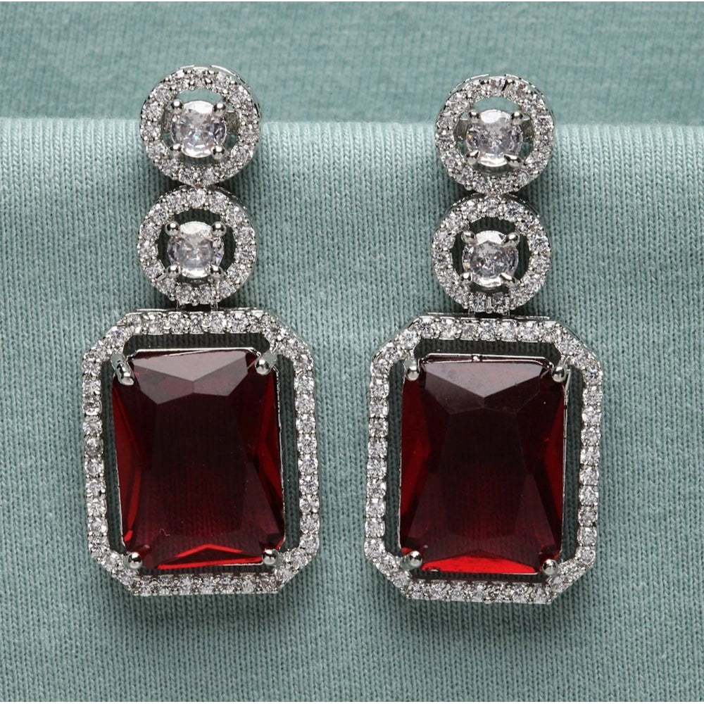 Generic Women's Brass Silver Plated Drop Earrings (Red)