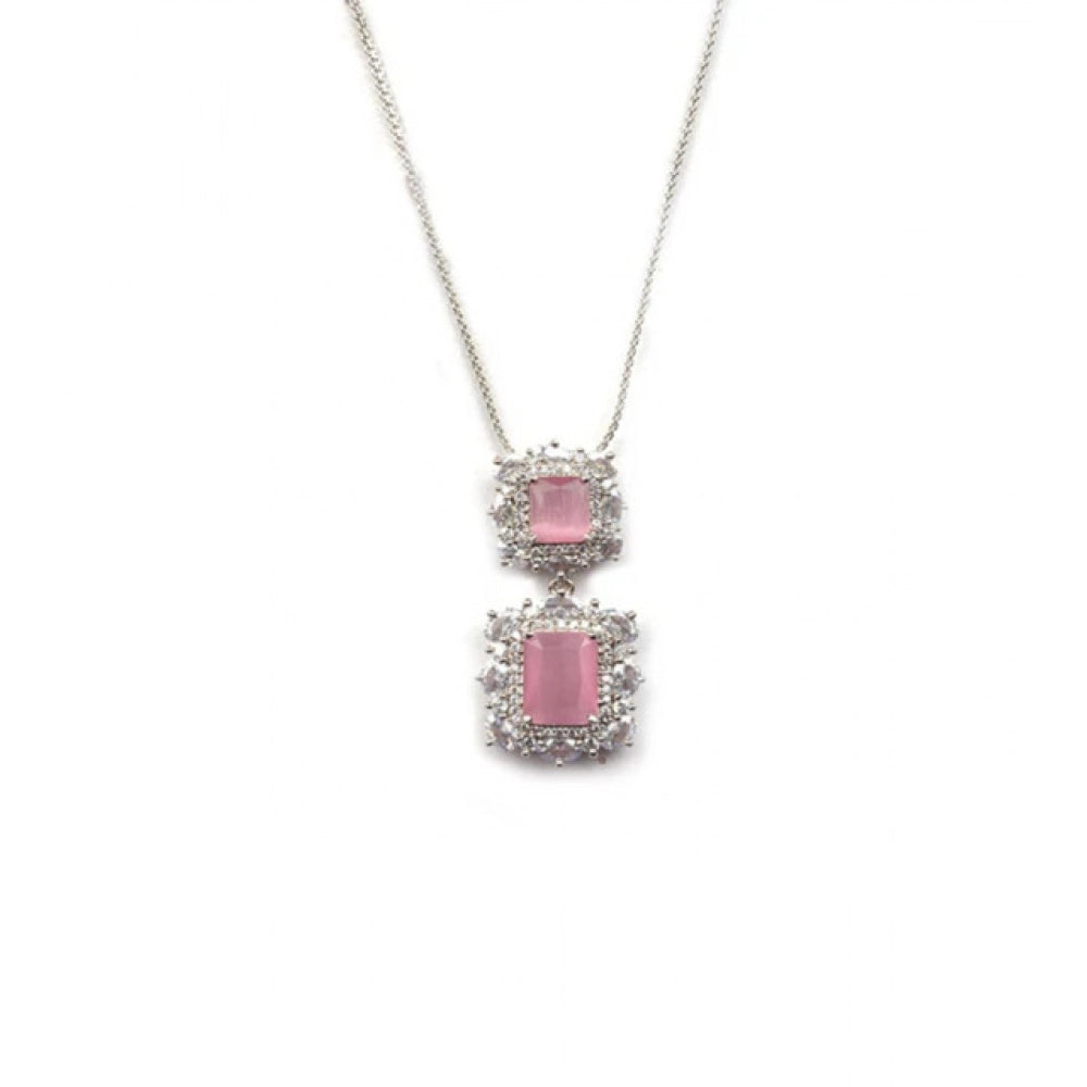 Generic Women's Brass Silver Plated Pendant Set (Pink)