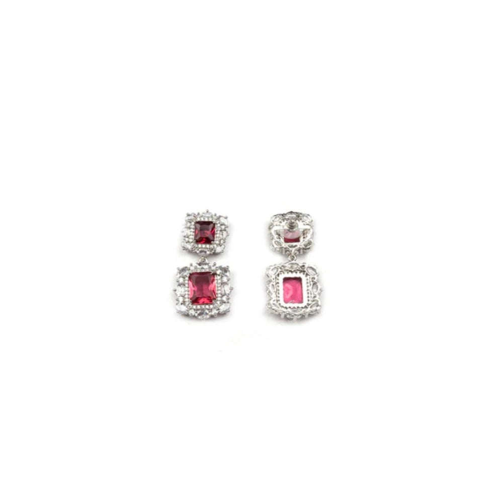 Generic Women's Brass Silver Plated Pendant Set (Red)