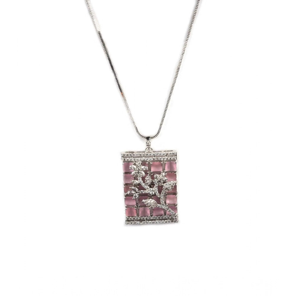 Generic Women's Brass Silver Plated Pendant Set (Pink)
