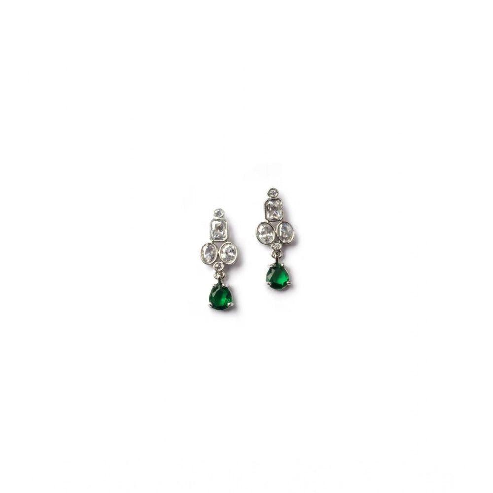 Generic Women's Brass Silver Plated Necklace set (Green)