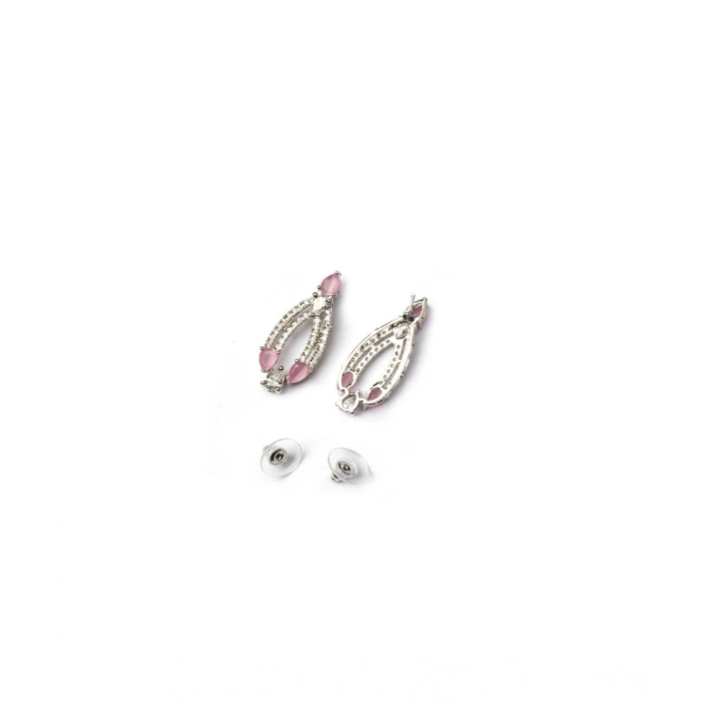 Generic Women's Brass Silver Plated Necklace set (Pink)