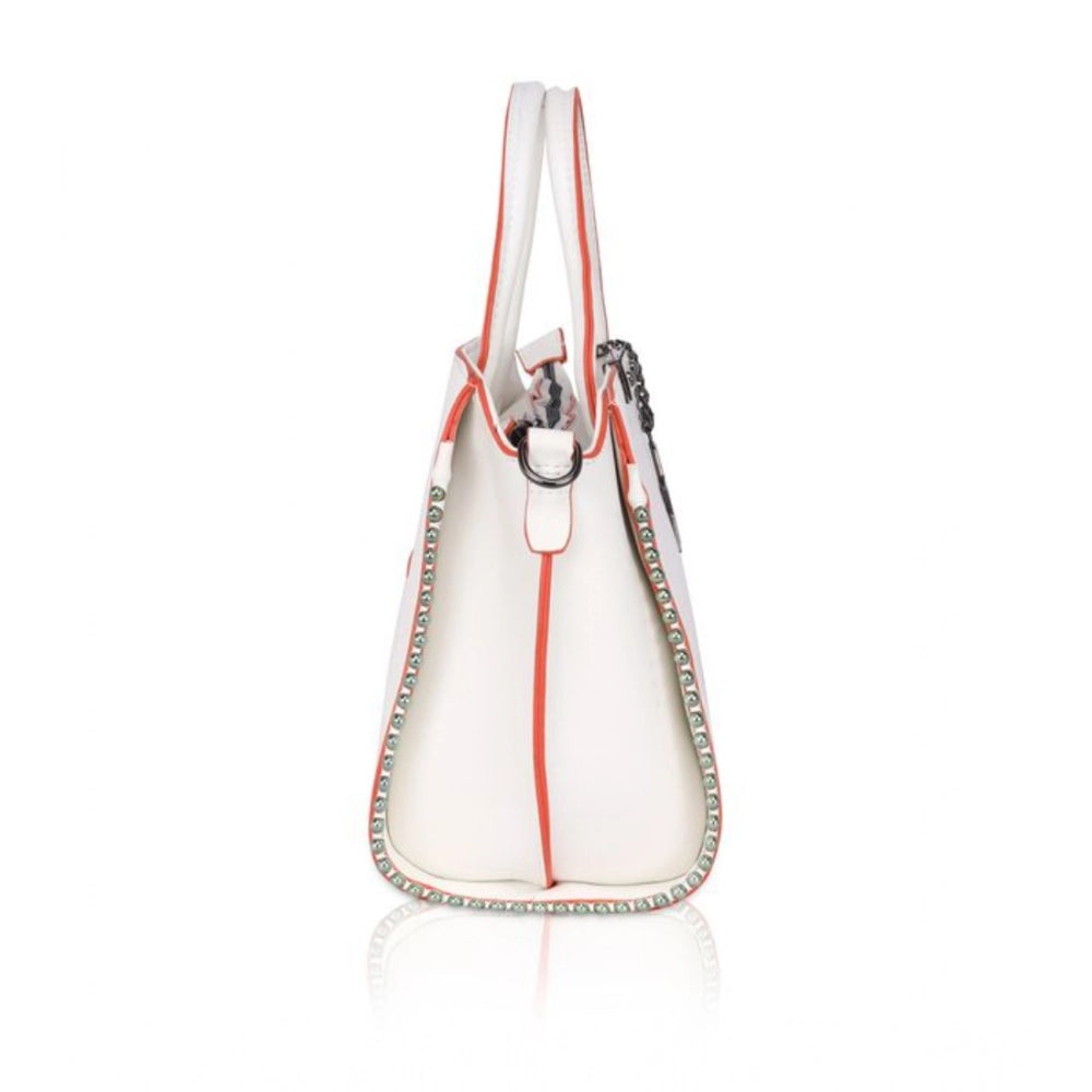 Generic Women's Faux Leather Metal Beads Handbag (White)