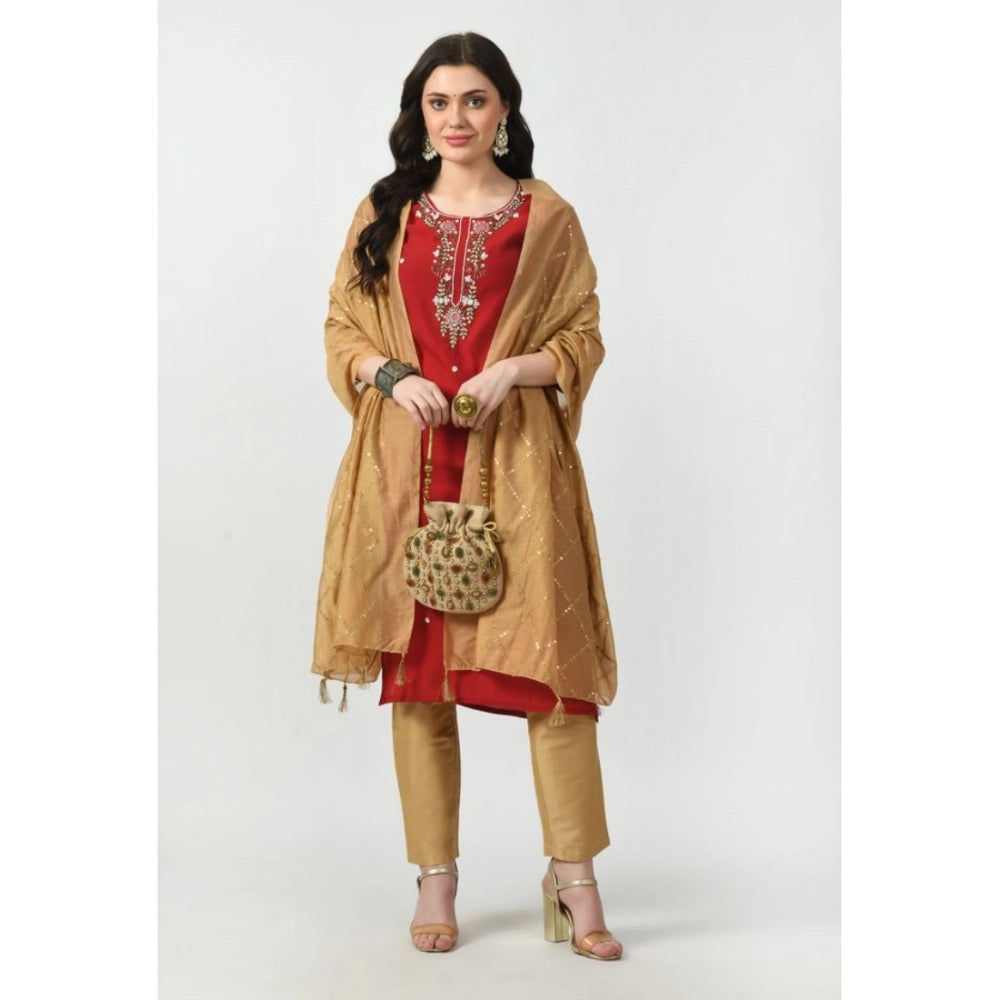 Generic Women's Chanderi Self Design Dupatta (Gold, Length: Free Size)