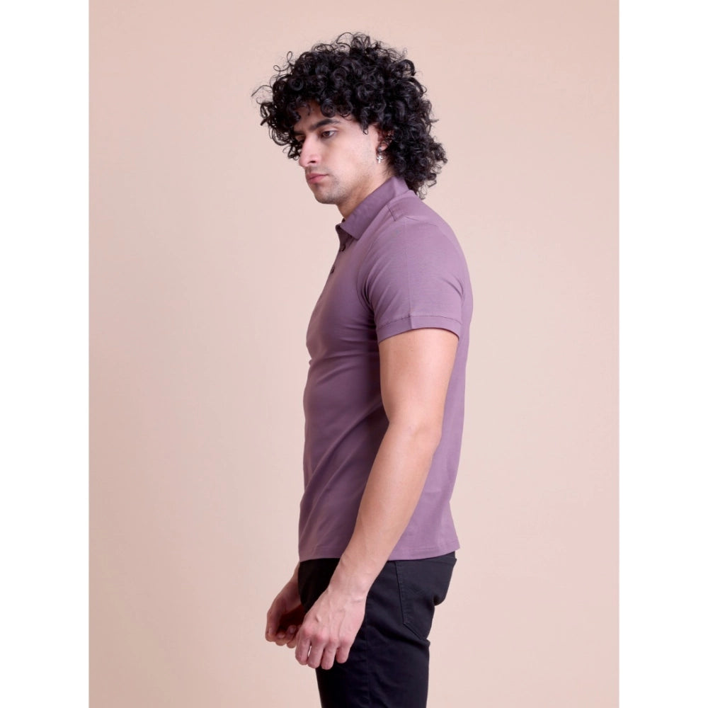 Generic Men's Casual Cotton Solid Half Sleeve Polo Neck T-Shirt (Berry)