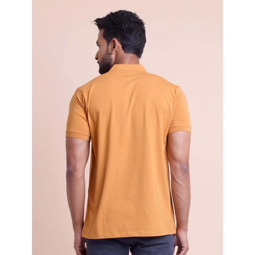 Generic Men's Casual Cotton Solid Half Sleeve Mandarin Collar T-Shirt (Brown)