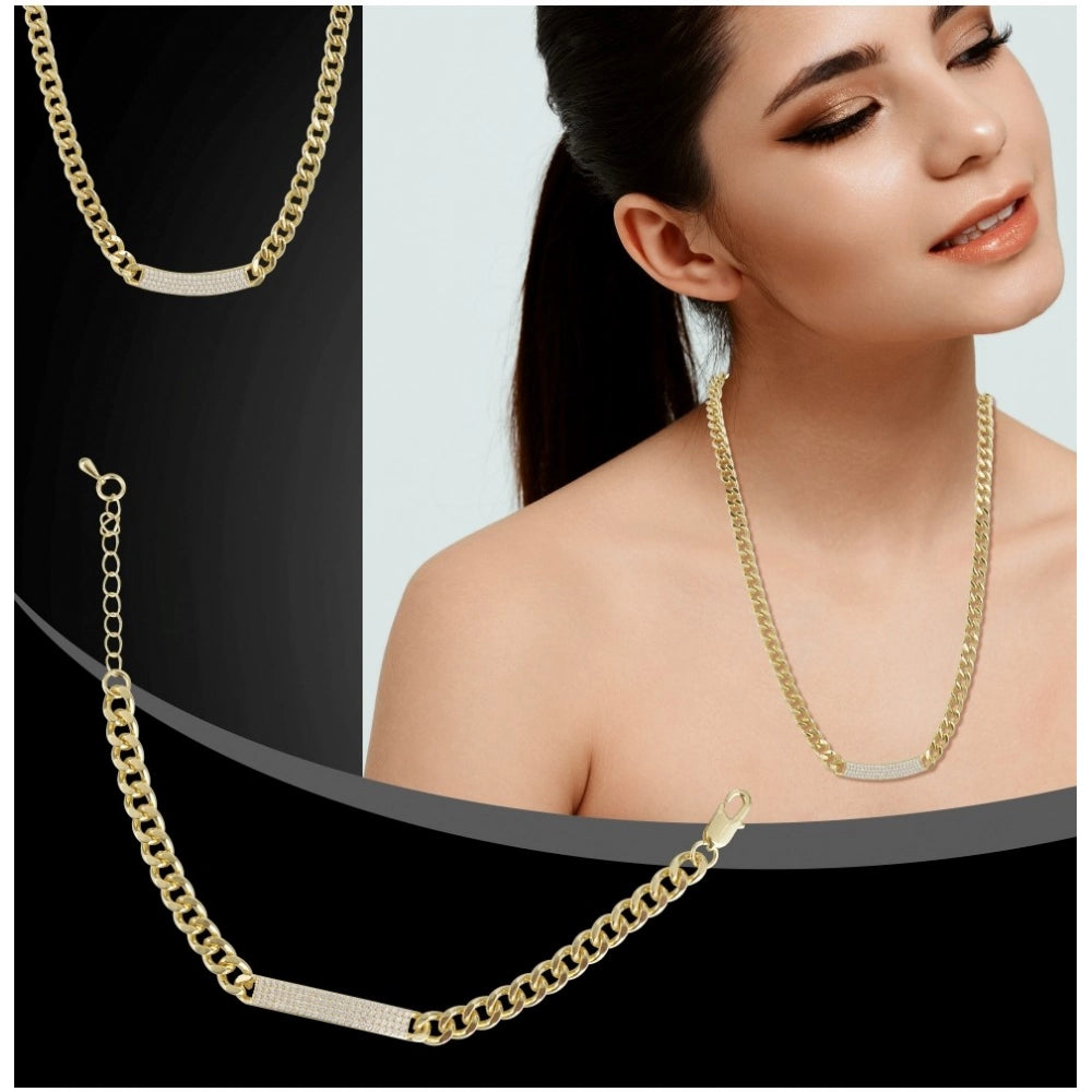 Generic Women's Stainless Steel Gold Polish Polish Hand Bracelet And Necklace (Gold Plated)