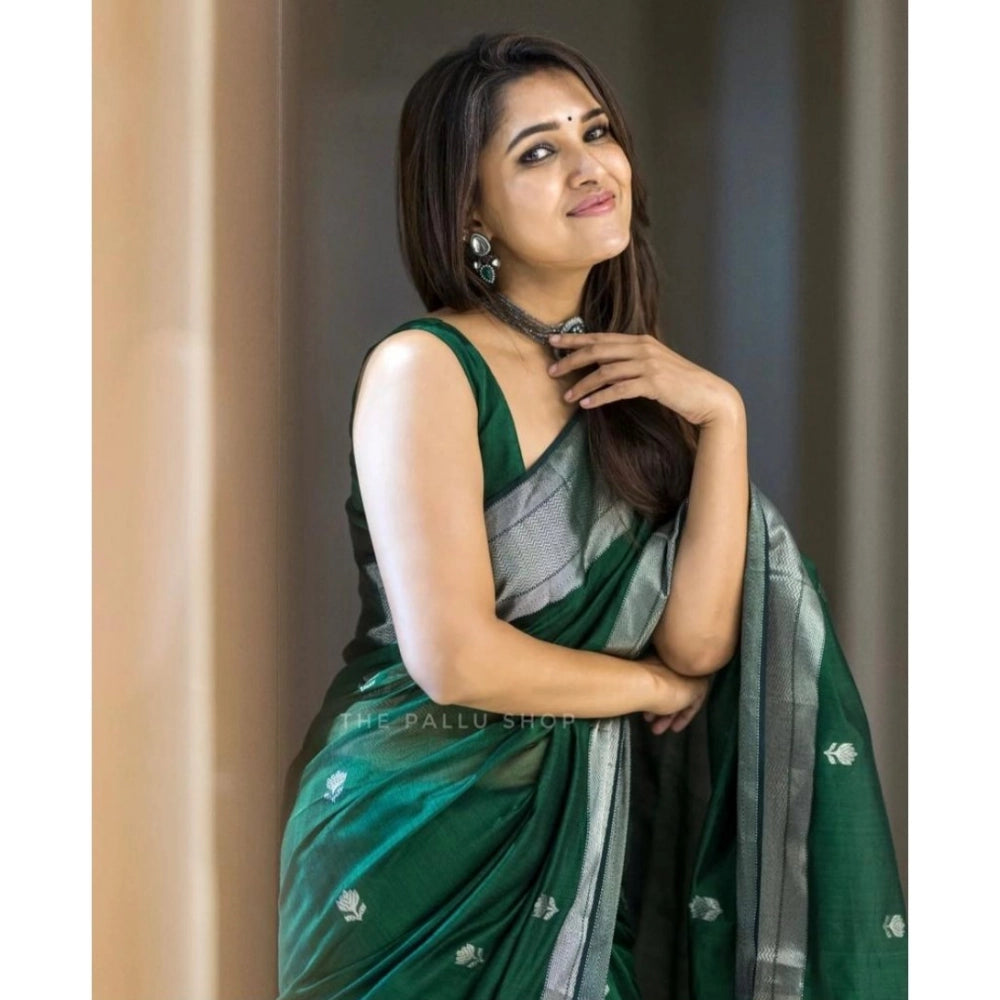 Generic Women's Cotton  Printed Saree With Unstitched Blouse 5.5Mtr (Green)