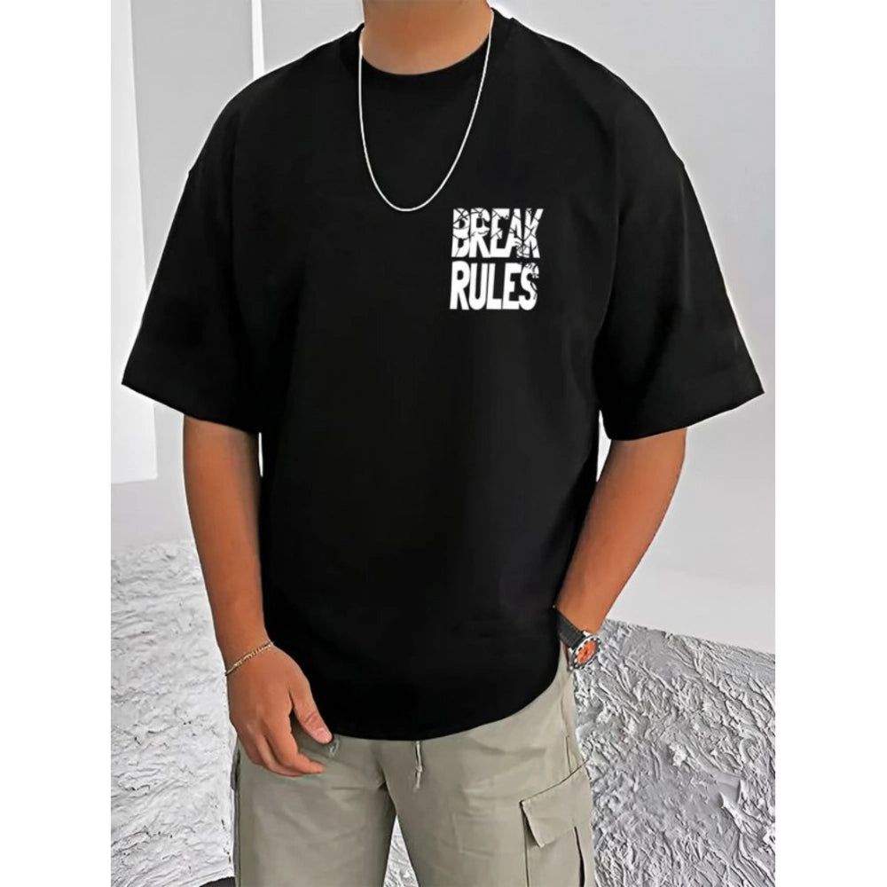 Generic Men's Casual Cotton Blend Printed Round Neck Half Sleeve T-Shirt (Black)