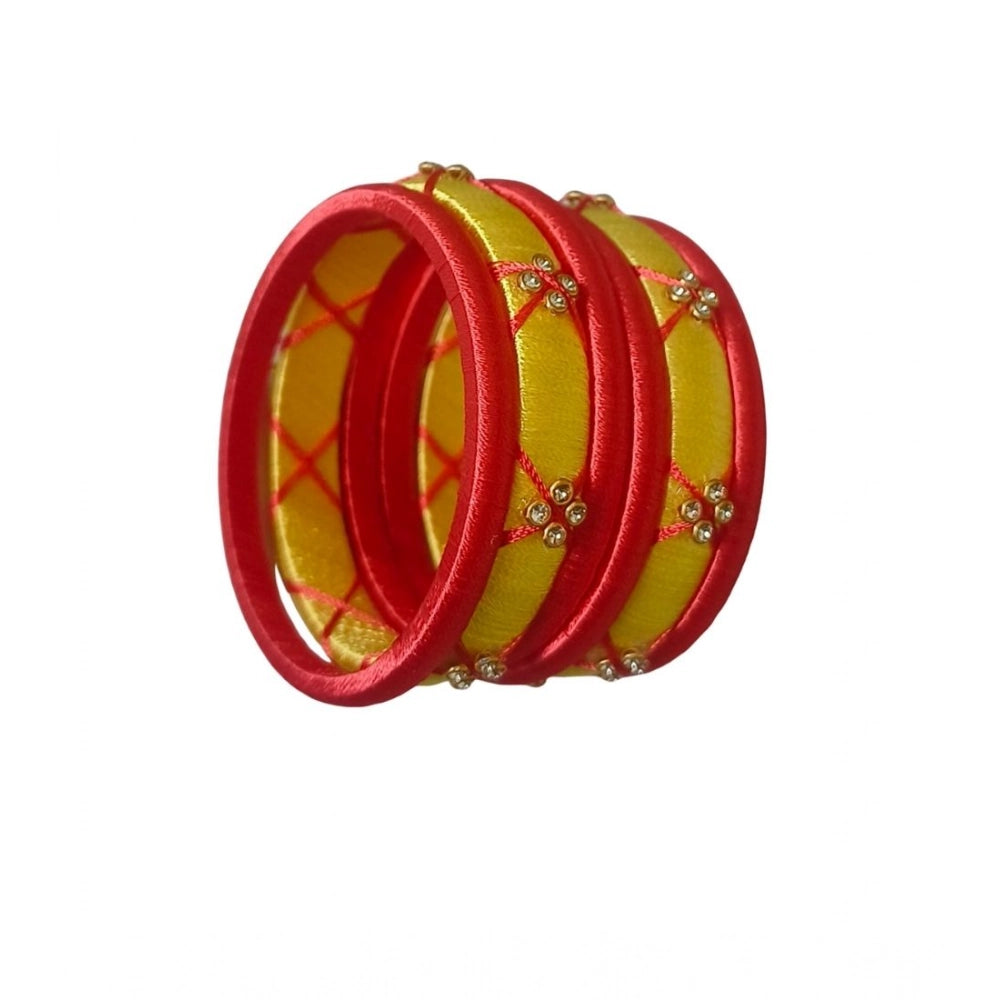 Generic Women's Plastic Silk Thread Bangles (Lemon Yellow, Size: 2.2)
