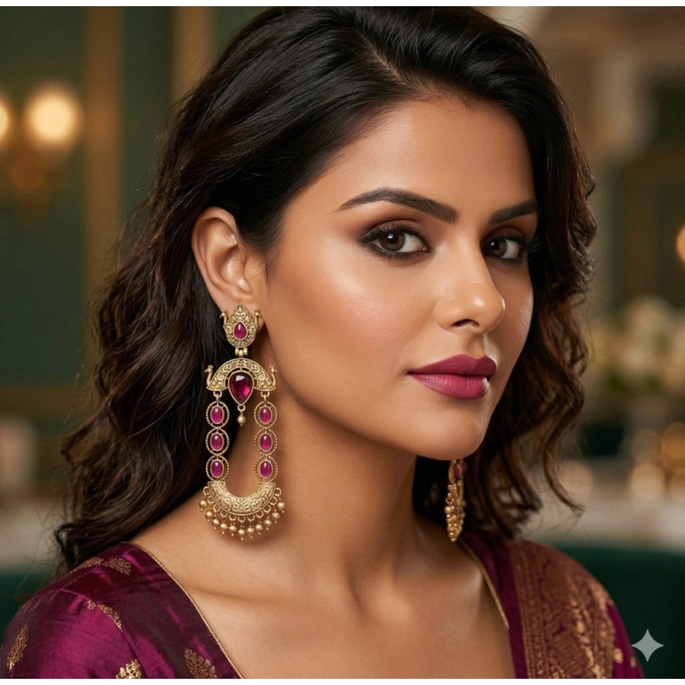 Generic Women's Zinc Alloy Gold Plated Chandbali Earrings (Multicolor)