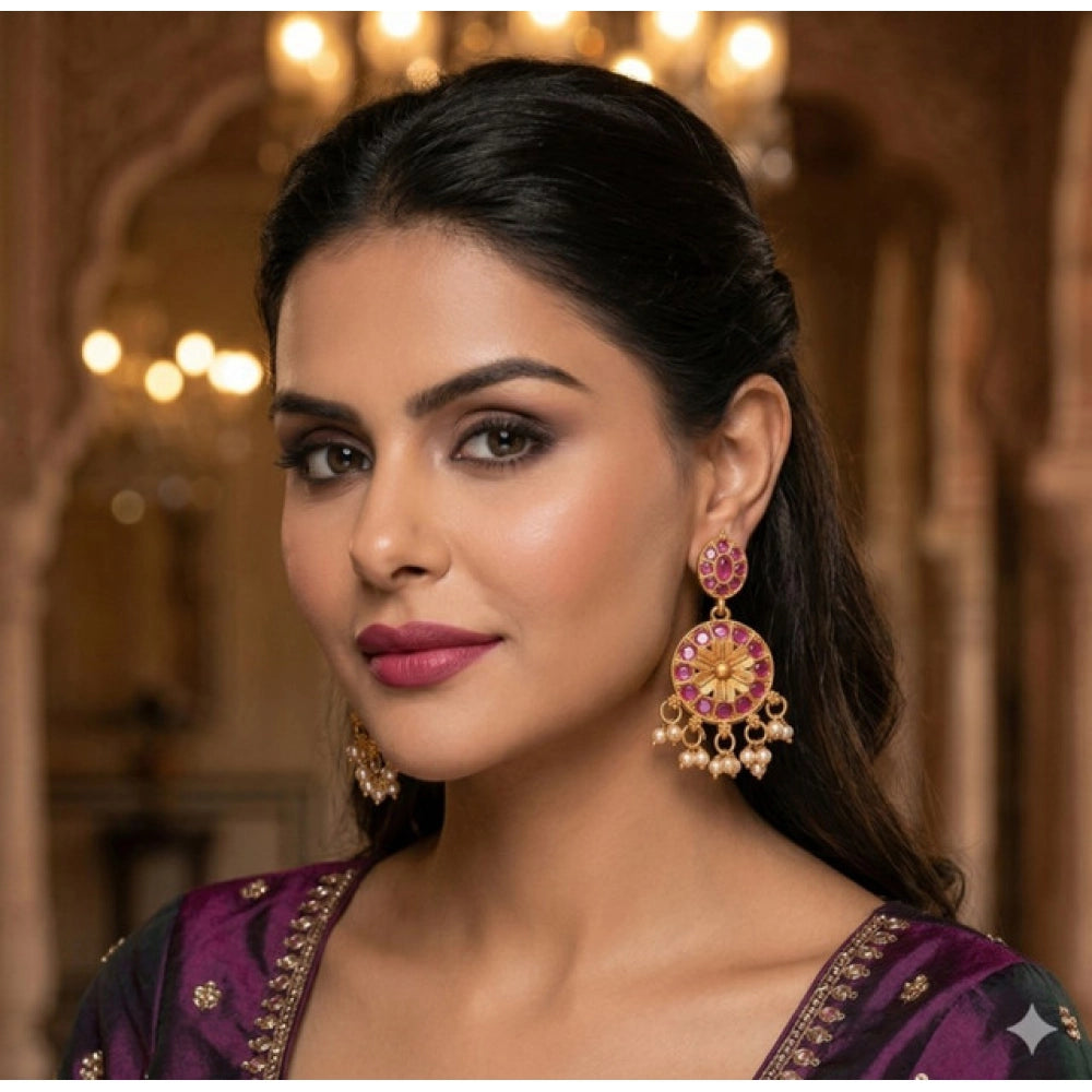 Generic Women's Zinc Alloy Gold Plated Chandbali Earrings (Multicolor)
