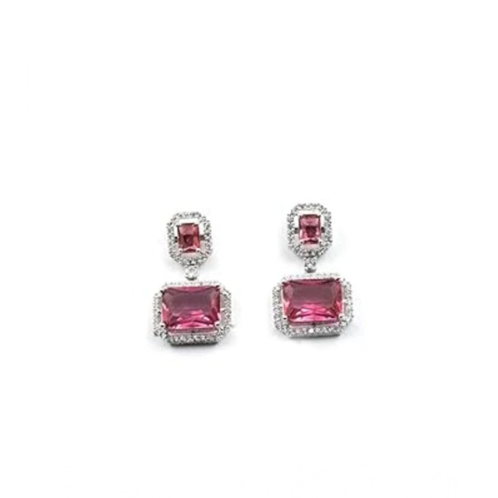 Generic Women's Brass Silver Plated Drop Earrings (Red)