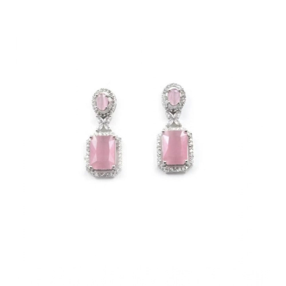 Generic Women's Brass Silver Plated Drop Earrings (Pink)