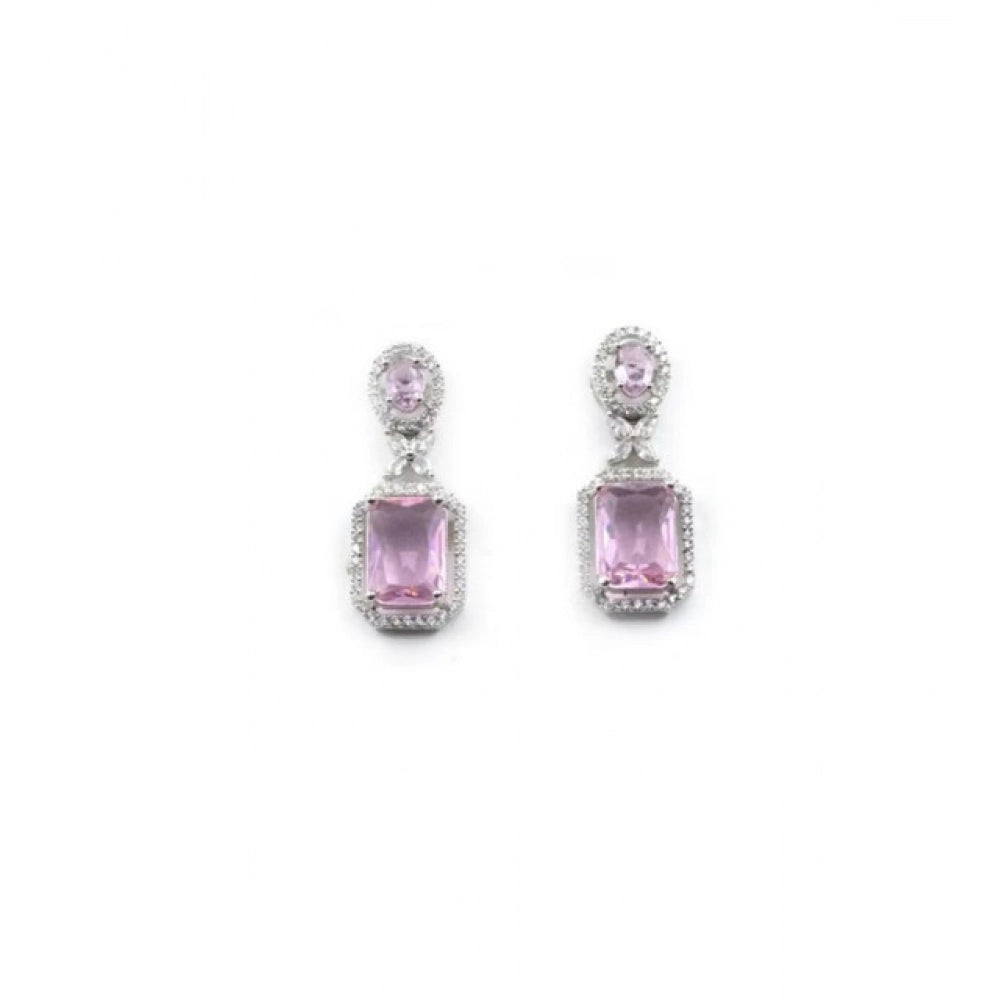 Generic Women's Brass Silver Plated Drop Earrings (Pink)