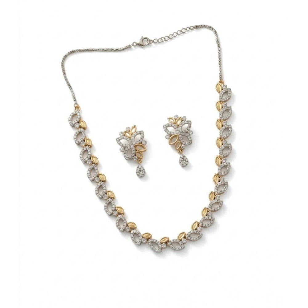 Generic Women's Brass Silver Plated Necklace set (Silver)