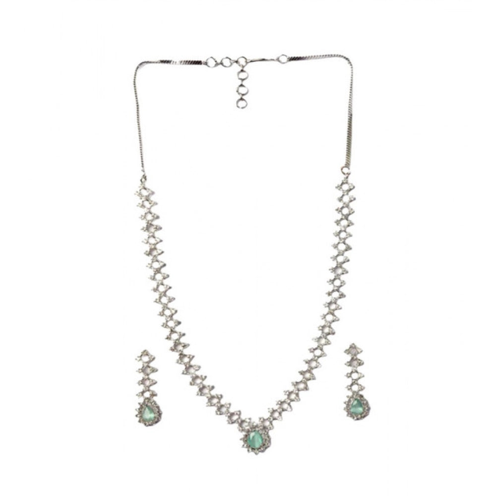 Generic Women's Brass Silver Plated Necklace set (Turquoise)