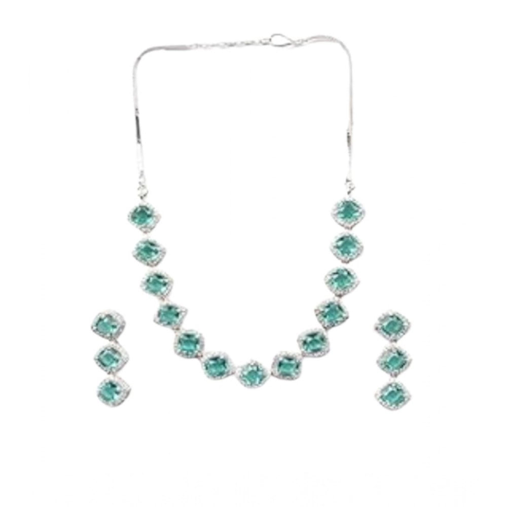 Generic Women's Brass Silver Plated Necklace set (Green)