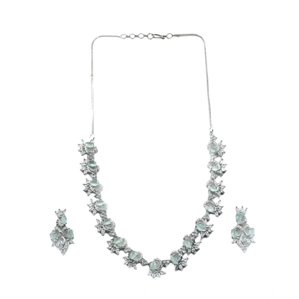 Generic Women's Brass Silver Plated Necklace set (Turquoise)