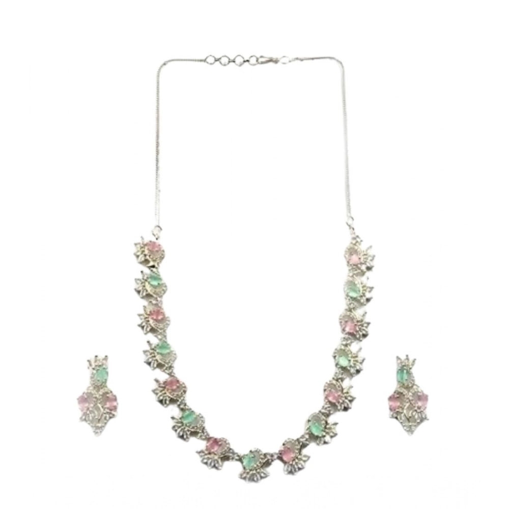 Generic Women's Brass Silver Plated Necklace set (Multicolor)