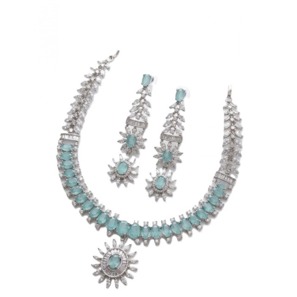 Generic Women's Brass Silver Plated Necklace set (Turquoise)