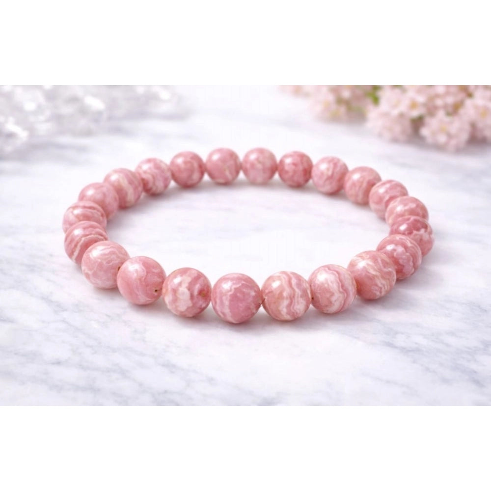 Generic Natural Crystal 8mm Rhodochrosite Bracelet (Pink)