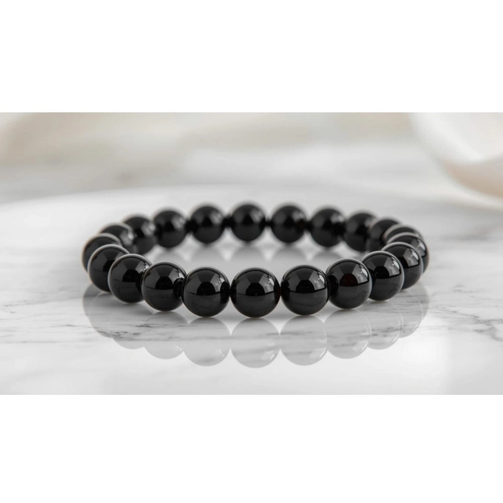 Generic Natural Crystal 8mm Black Obsidian Bracelet (Black)
