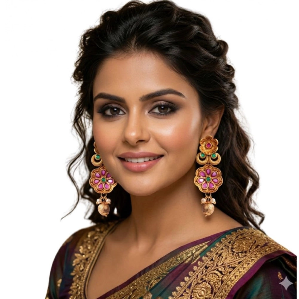 Generic Women's Zinc Alloy Gold Plated Jhumka Earrings (Multicolor)
