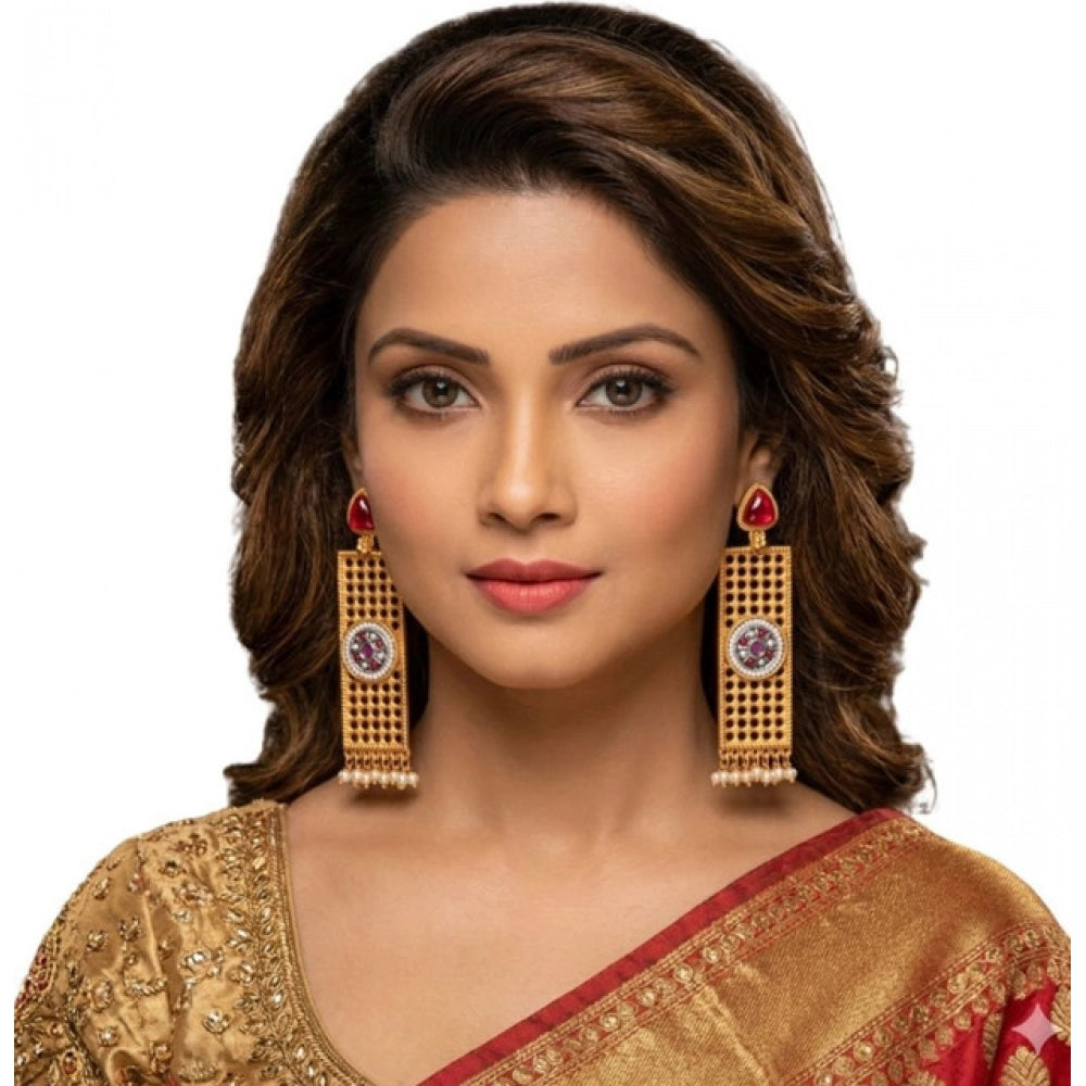 Generic Women's Zinc Alloy Gold Plated Dangler Earrings (Multicolor)