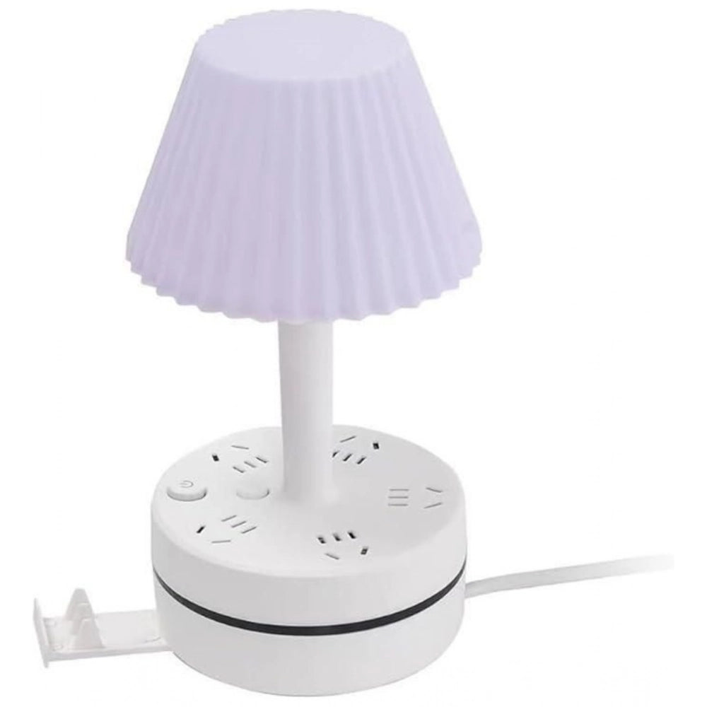 Generic Plastic-LED Ribbed Shade Table Lamp with USB Charging Base (White)