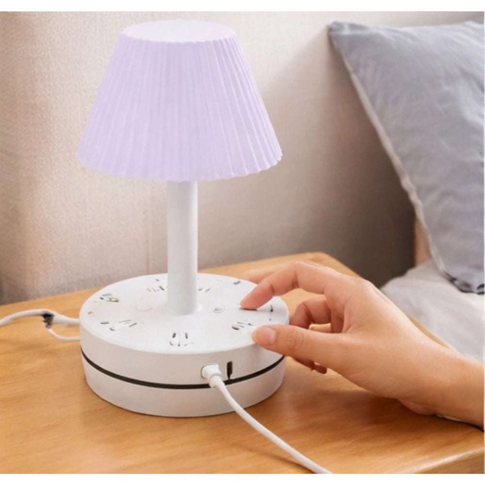Generic Plastic-LED Ribbed Shade Table Lamp with USB Charging Base (White)
