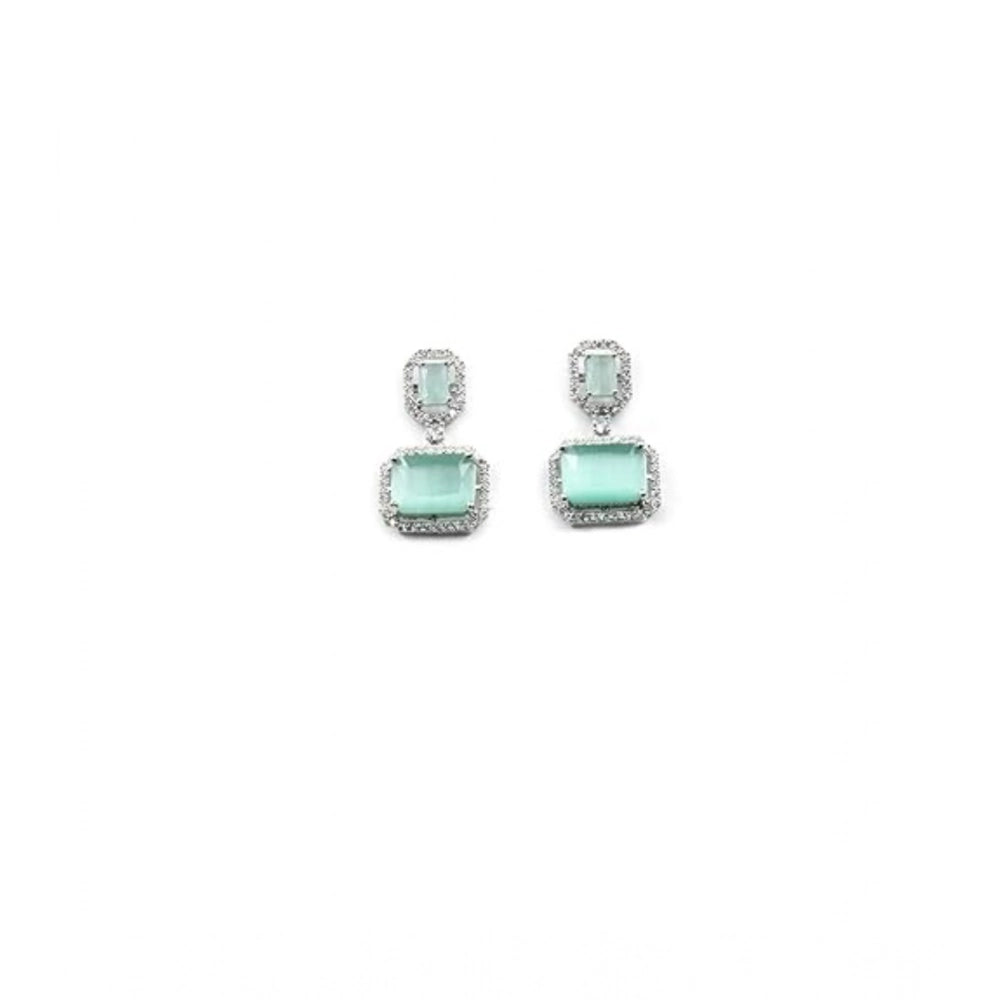 Generic Women's Brass Silver Plated Drop Earrings (Turquoise)