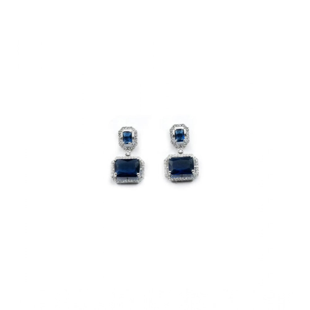 Generic Women's Brass Silver Plated Drop Earrings (Blue)