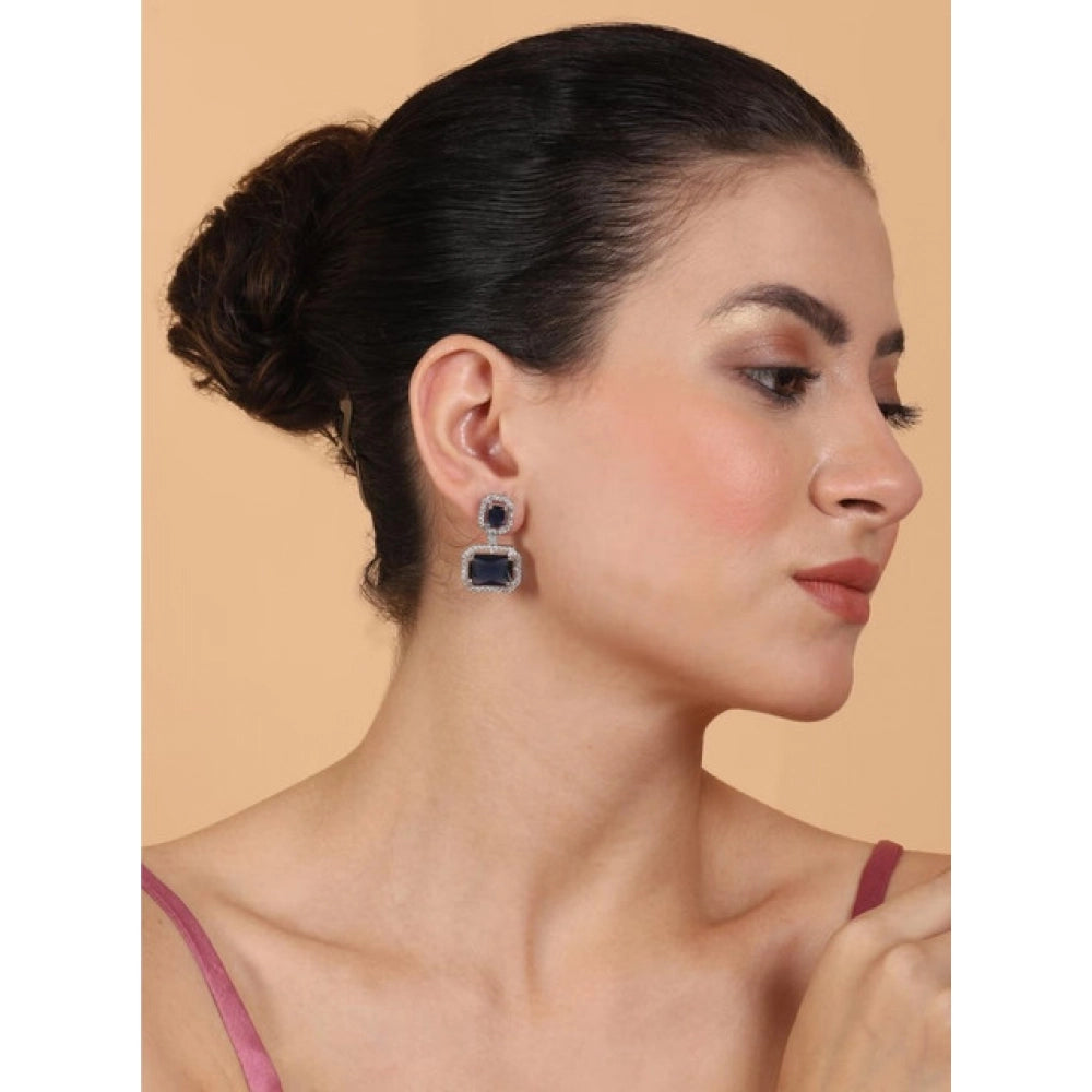 Generic Women's Brass Silver Plated Drop Earrings (Blue)