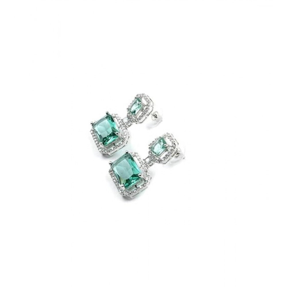 Generic Women's Brass Silver Plated Drop Earrings (Green)