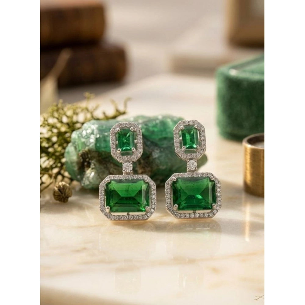 Generic Women's Brass Silver Plated Drop Earrings (Green)