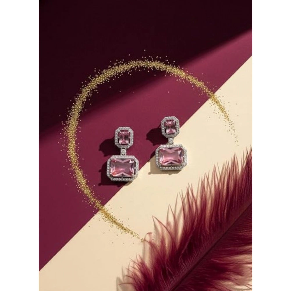 Generic Women's Brass Silver Plated Drop Earrings (Pink)