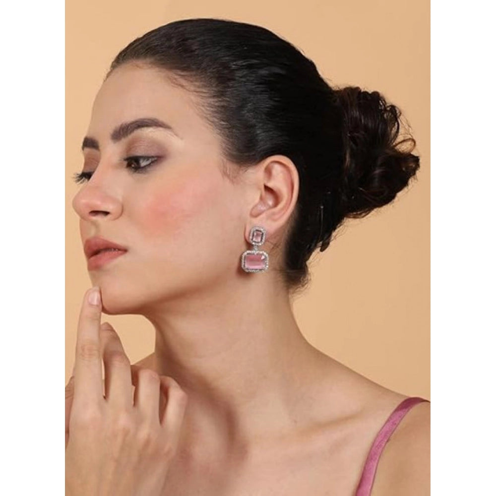 Generic Women's Brass Silver Plated Drop Earrings (Pink)