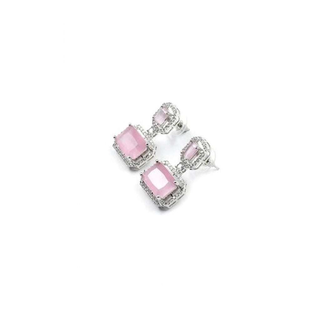 Generic Women's Brass Silver Plated Drop Earrings (Pink)