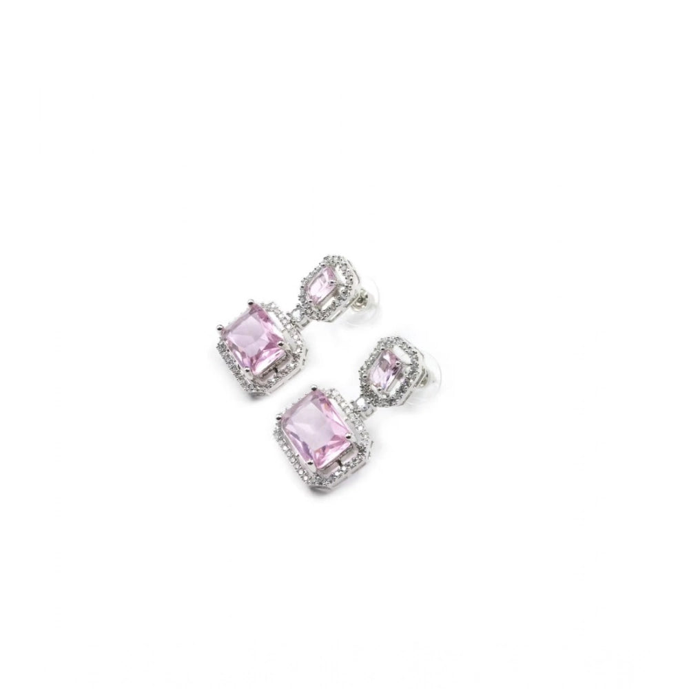 Generic Women's Brass Silver Plated Drop Earrings (Pink)