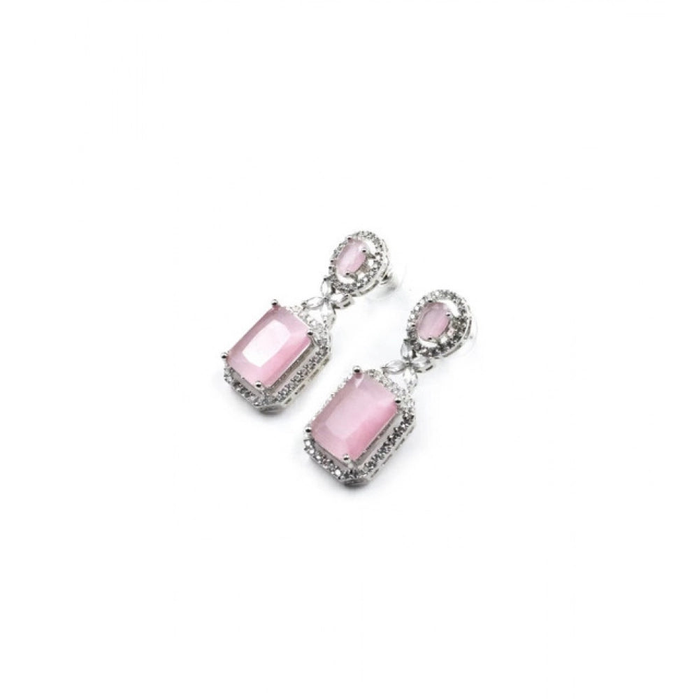 Generic Women's Brass Silver Plated Drop Earrings (Pink)