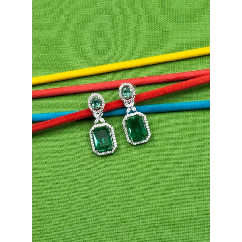 Generic Women's Brass Silver Plated Drop Earrings (Green)