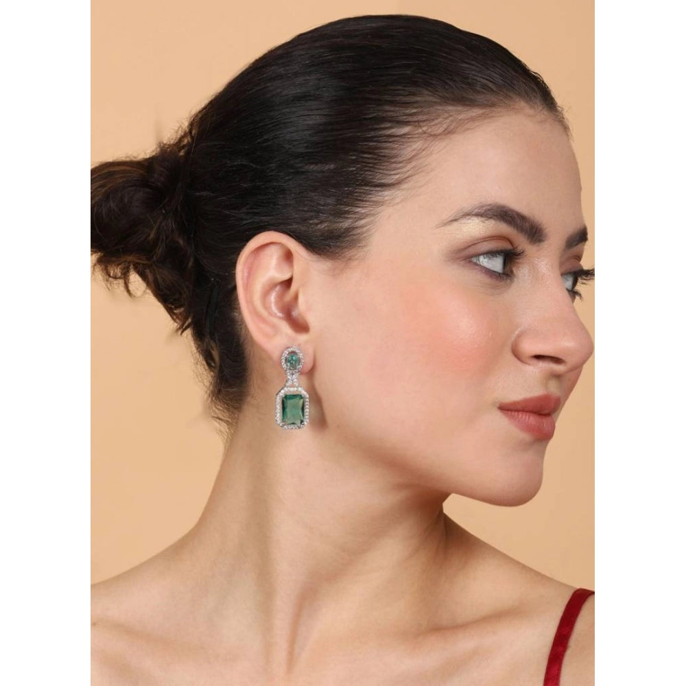 Generic Women's Brass Silver Plated Drop Earrings (Green)