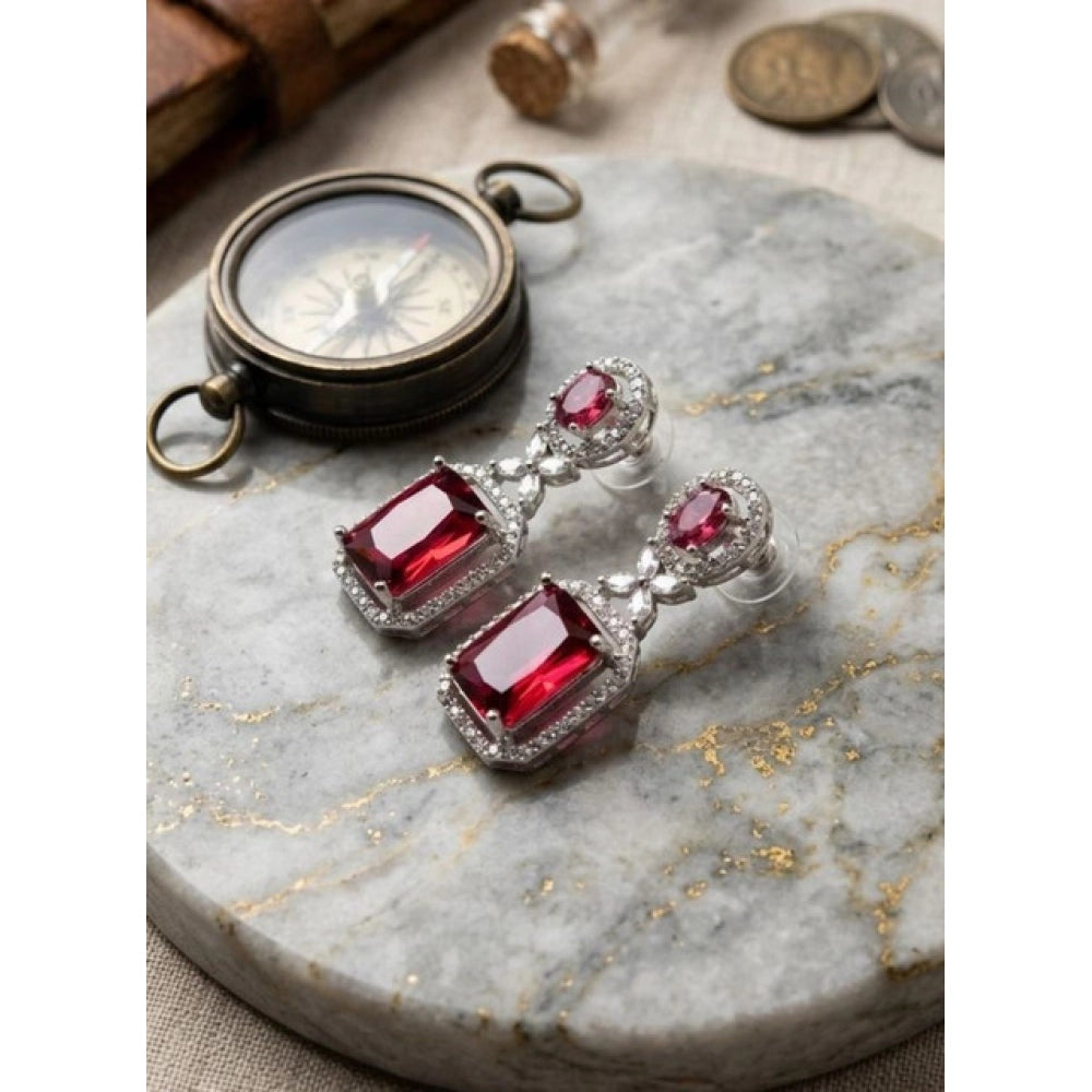 Generic Women's Brass Silver Plated Drop Earrings (Red)
