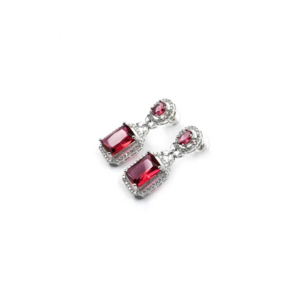 Generic Women's Brass Silver Plated Drop Earrings (Red)