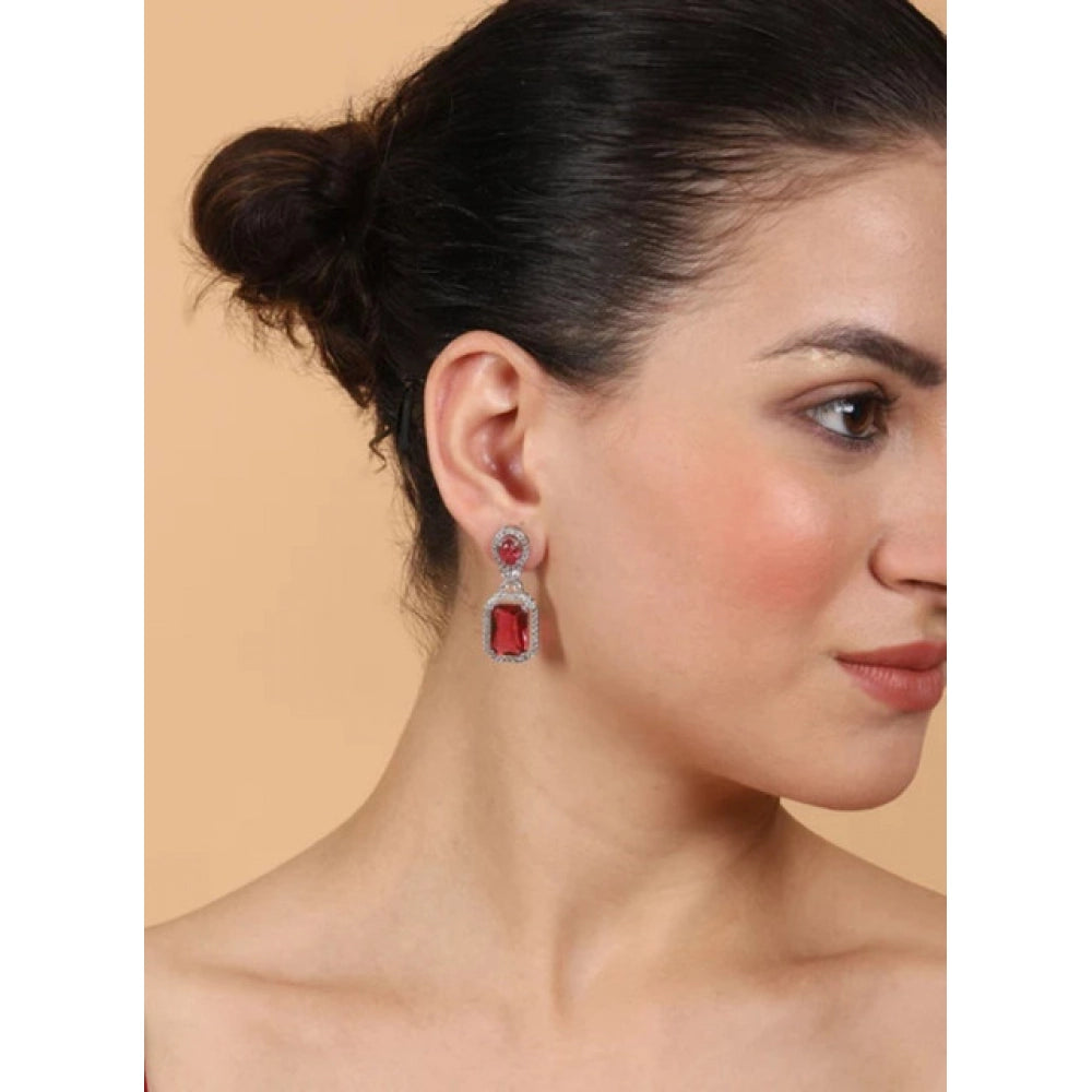 Generic Women's Brass Silver Plated Drop Earrings (Red)